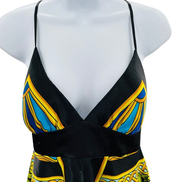 Forever 21 Vintage Black Multicolor Asymmetrical Halter Top Y2K Dress Women Sz S - Picture 4 of 12